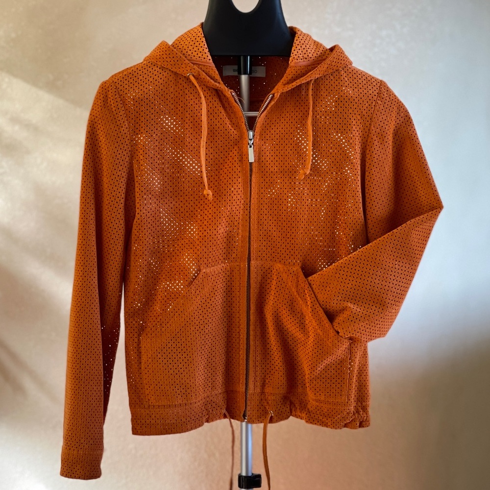 Perforated suede orange jacket